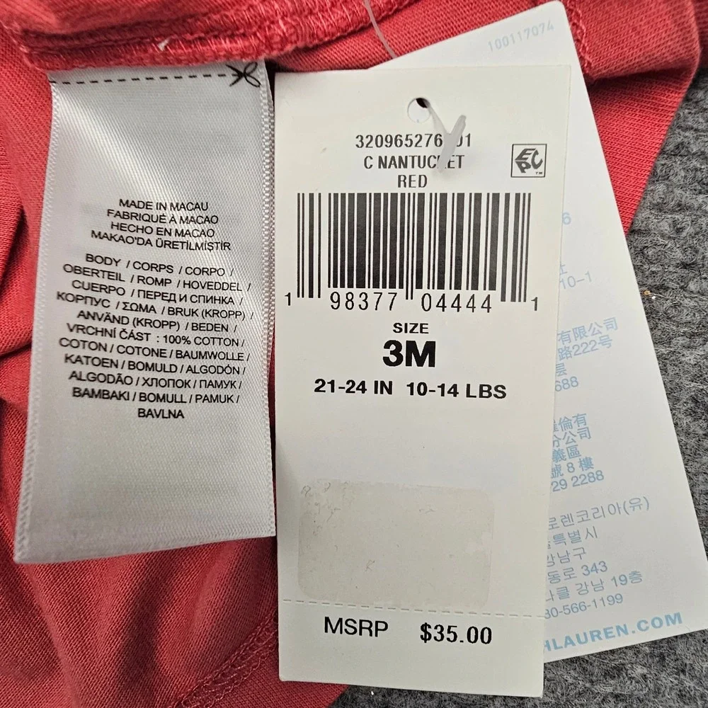 Ralph Lauren Polo Bear T-Shirt Baby 3M Red Lobster Graphic Cotton Tee NWT